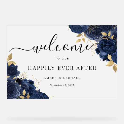 ネイビー金ゴールドがアクリル結婚の看板を喜んで後に アクリルサイン (正面)