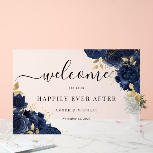 ネイビー金ゴールドがアクリル結婚の看板を喜んで後に アクリルサイン (ウェディング)