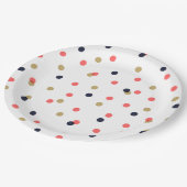 ネイビー金ゴールドとサンゴ紙吹雪のドット ペーパープレート (アングル)