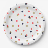 ネイビー金ゴールドとサンゴ紙吹雪のドット ペーパープレート (正面)