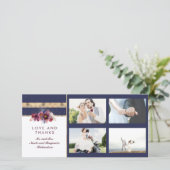 ネイビー金ゴールドとブルゴーニュフローラ結婚の感謝 サンキューカード (スタンド正面)