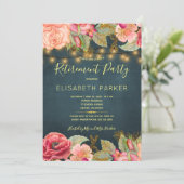 ネイビー金ゴールドはピンクのバラの退職パーティーを点灯 招待状 (スタンド正面)