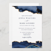 ネイビー金ゴールドアゲートゲードゲ結婚ムストーン 招待状 (正面/裏面)