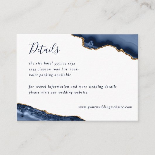 ネイビー金ゴールドアゲートゲードマーブル結婚ズ エンクロージャーカード (正面)