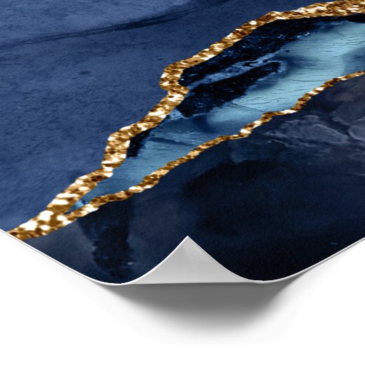 ネイビー金ゴールドアゲートゲードマーブル結婚ズ ポスター (角)