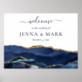 ネイビー金ゴールドアゲートゲードマーブル結婚ズ ポスター (正面)