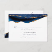 ネイビー金ゴールドアゲートゲードマーブル結婚ズ 出欠カード (正面/裏面)