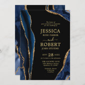 ネイビー金ゴールドアゲートストーン結婚式招待状 招待状 (正面/裏面)