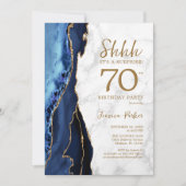 ネイビー金ゴールドアゲートマーブルサプライズ70誕生日 招待状 (正面)