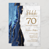 ネイビー金ゴールドアゲートマーブルサプライズ70誕生日 招待状 (正面/裏面)