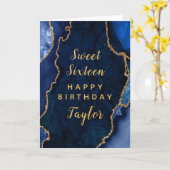 ネイビー金ゴールドアゲートSweet sixteenハッピーバースデー カード (黄色い花)