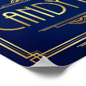 ネイビー金ゴールドアールデコキャンディバーサインプリント ポスター (角)