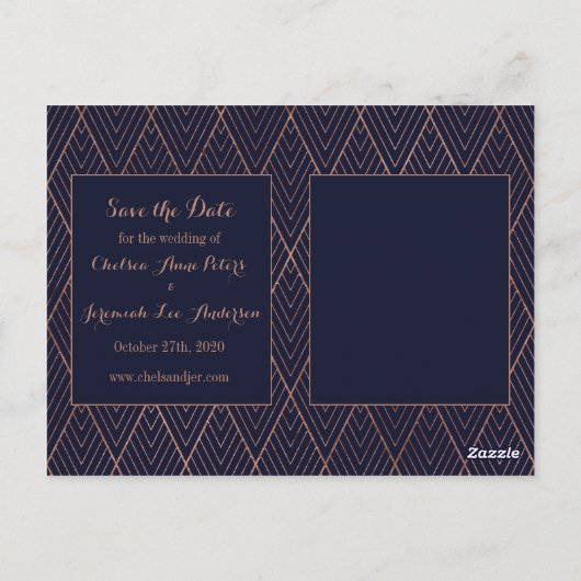 ネイビー金ゴールドアールデコ写真ポストカードの保存 ポストカード (裏面)