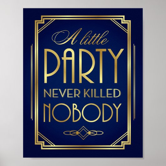 ネイビー金ゴールドアールデコ小さなパーティーサインプリント ポスター (正面)