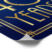 ネイビー金ゴールドアールデコ応援から40年への署名プリント ポスター (角)