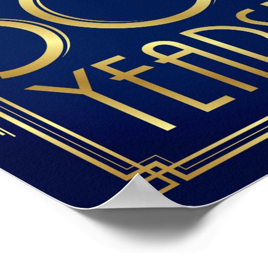 ネイビー金ゴールドアールデコ応援から50年への署名プリント ポスター (角)