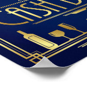 ネイビー金ゴールドアールデコ現金バーサインプリント ポスター (角)