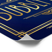 ネイビー金ゴールドアールデコBUBBLYバーサインプリント ポスター (角)