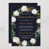 ネイビー金ゴールドウォーターカラーリースキンセアニェラ招待状 招待状 (正面/裏面)