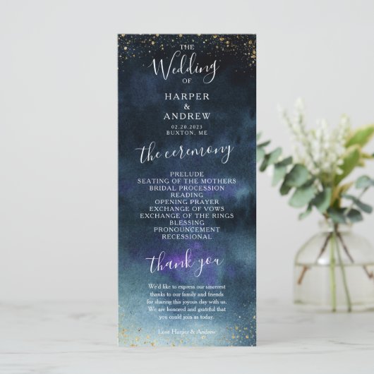 ネイビー金ゴールドエレガントな結婚式 プログラム (スタンド正面)