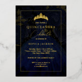 ネイビー金ゴールドエレガントバラドレスキンセアニェラ 箔招待状 (正面)