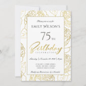 ネイビー金ゴールドエレガントバラフローラANY AGE誕生日 招待状 (正面)