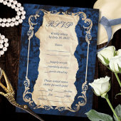 ネイビー金ゴールドエレガントバロック結婚ラグジュアリーズ 出欠カード
