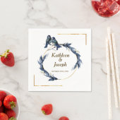 ネイビー金ゴールドエレガントホワイトブルー結婚バード スタンダードカクテルナプキン (インサイチュ)