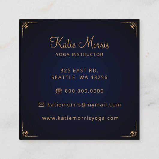 ネイビー金ゴールドエレガントマンダラヨガインストラクター スクエア名刺 (裏面)