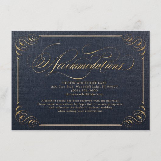 ネイビー金ゴールドエレガント書道宿泊施設 エンクロージャーカード (正面)