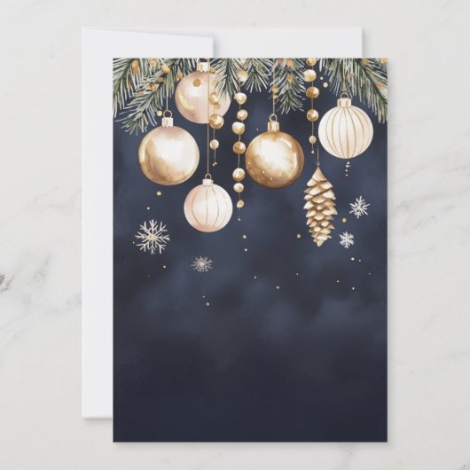 ネイビー金ゴールドオーナメントバウブルクリスマスパーティー 招待状 (裏面)