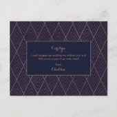 ネイビー金ゴールドカスタムアールデコブライドメイド提案 インビテーションポストカード (裏面)