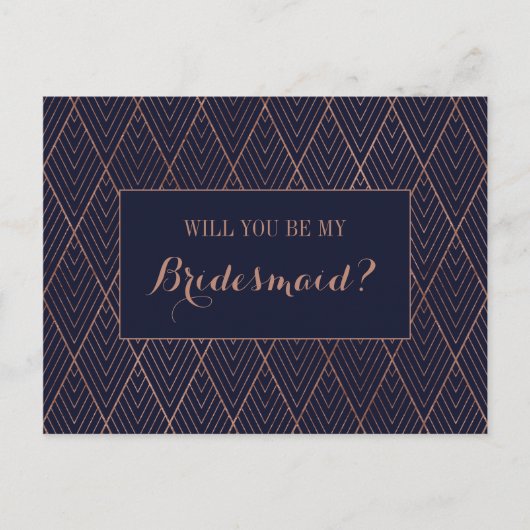 ネイビー金ゴールドカスタムアールデコブライドメイド提案 インビテーションポストカード (正面)