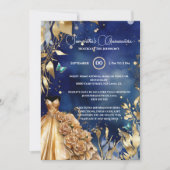 ネイビー金ゴールドキンセアニラ蝶の球形花 招待状 (正面)