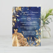 ネイビー金ゴールドキンセアニラ蝶の球形花 招待状 (スタンド正面)