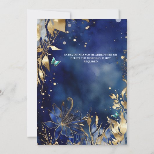 ネイビー金ゴールドキンセアニラ蝶の球形花 招待状 (裏面)