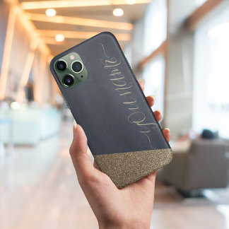 ネイビー金ゴールドグリッターグラムモノグラムiphoneケース iPhone 11 ケース