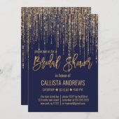 ネイビー金ゴールドグリッターフリンジカーテンブライダルシャワー 招待状 (正面/裏面)