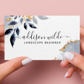 ネイビー金ゴールドグリッターボ離れタニカルモダンリーフ 名刺