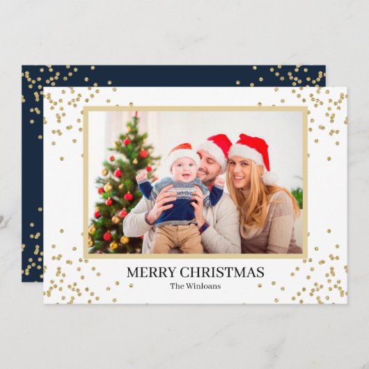 ネイビー金ゴールドグリッターメリークリスマスフォト シーズンカード (正面/裏面)