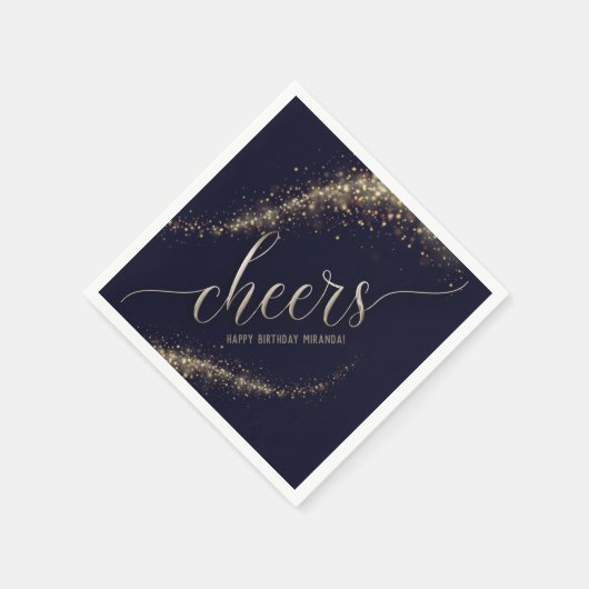 ネイビー金ゴールドグリッター紙吹雪応援誕生日ナプキンス スタンダードカクテルナプキン (角)