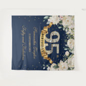 ネイビー金ゴールドグリーンフローラ95th誕生日の背景 タペストリー (正面(横))