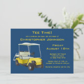 ネイビー金ゴールドゴルフカートリタイアメントパーティの招待状 招待状 (スタンド正面)