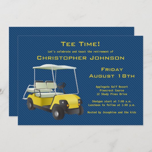 ネイビー金ゴールドゴルフカートリタイアメントパーティの招待状 招待状 (正面/裏面)
