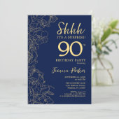 ネイビー金ゴールドサプライズ90誕生日 招待状 (スタンド正面)