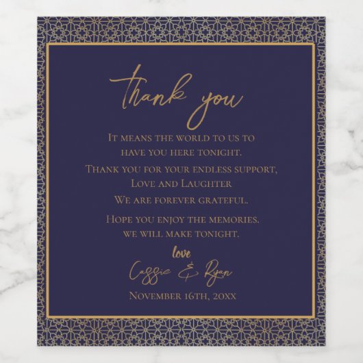 ネイビー金ゴールドサンキューコンビナートデザイン結婚式の引き出物 ワインラベル (シングルラベル)