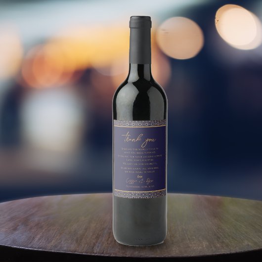 ネイビー金ゴールドサンキューコンビナートデザイン結婚式の引き出物 ワインラベル