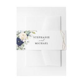 ネイビー金ゴールドシャンパンアイボリー幾何学的な緑 招待状ベリーバンド