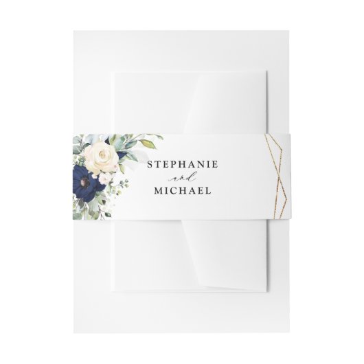 ネイビー金ゴールドシャンパンアイボリー幾何学的な緑 招待状ベリーバンド (正面例)