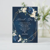 ネイビー金ゴールドシャンパンアイボリー幾何学的ブライダルシャワー サンキューカード (スタンド正面)